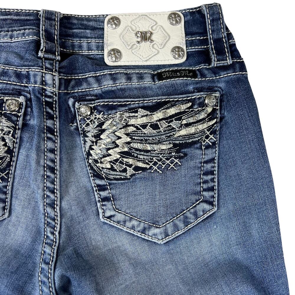 Miss Me Angel Wing Rhinestone Jeans 27 Mid Rise Embroidered Y2K Skinny Denim